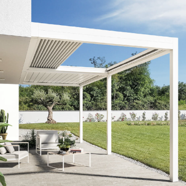 TY PAU Pergola adossée toit retractable orientable jardin terrasse solaire thermique bioclimatique Montardon serres castet