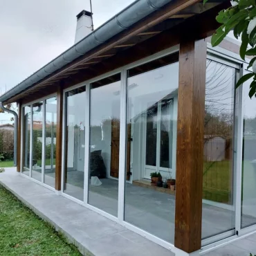 tY PAU - Fermeture terrasse coulissant aluminium fixe trapèze triangle isolation poteau pau vitrage