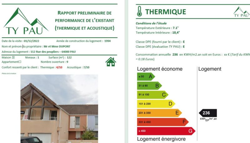 Ty PAU rapport thermique audit rénovation menuiserie Orthez tarbes Garlin Arzacq