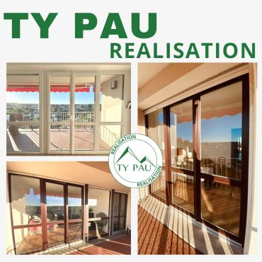 Réalisation TY PAU rénovation appartement immeuble Pau 7eme étage apports solaire pvc bicolore porte fenetre